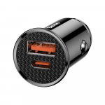 Car Charger 30W 12-24V USB + USB-C QC4.0+ SCP AFC, Black
