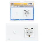 PNI SH115W simple glass switch with touch, combined with Schuko socket and USB plugs