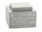 Transformer: encapsulated | 6VA | 230VAC | 15V | 15V | 200mA | 200mA | IP00