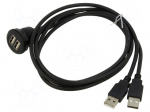 Cable | USB 2.0 | USB A socket x2,USB A plug x2 | 1m | black | 28AWG