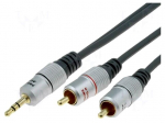 Cable | Jack 3.5mm plug,RCA plug x2 | 3m | black