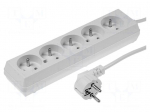 Extension lead | 3x1.5mm2 | 10m | PVC | white | Sockets no: 5 | 16A
