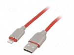 Cable | USB 2.0 | Apple Lightning plug,USB A plug | 1m | red | rubber