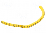 Marker: cable | Marking: 6 | 1.3&divide;3mm | PVC | yellow | leaded | PA-02 | L: 3mm
