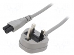 Cable | 3x0.75mm2 | BS 1363 (G) plug,IEC C5 female | PVC | 5m | grey