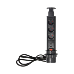 Uued tooted // Gniazdo meblowe ?6cm wysuwane z blatu z ładowarką USB, blokadą i przewodem 1,8m, 3x2P+Z (Schuko), czarne