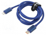 Cable | USB 2.0 | Apple Lightning plug,USB C plug | 1.2m | blue | 20W