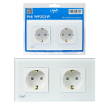 PNI WP202W built-in double socket, with glass frame, 16A, 2X3000W, 230V, white