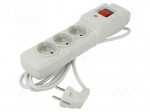 Plug socket strip: protective | Sockets: 3 | 250VAC | 10A | grey