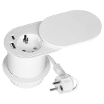 Uued tooted // Gniazdo meblowe ?6cm, wpuszczane w blat z przesuwną pokrywką, ładowarką USB i przewodem 1,9m, 1x2P+Z (Schuko), 2xUSB (typ A+C; PD20W), białe