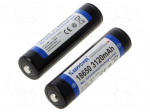 Re-battery: Li-Ion | 18650,MR18650 | 3.7V | 3120mAh | &Oslash;18.8x69mm | 15A