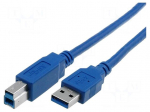 Cable | USB 3.0 | USB A plug,USB B plug | nickel plated | 1.8m | blue
