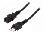 Cable | IEC C13 female,CEI 23-50 (L) plug | 1.8m | black | PVC | 10A