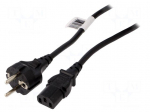Cable | 3x1mm2 | CEE 7/7 (E/F) plug,IEC C13 female | 2.5m | black