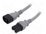 Cable | SJT | 3x14AWG | IEC C14 male,IEC C15 female | PVC | 1m | grey