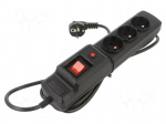 Plug socket strip: protective | Sockets: 3 | 250VAC | 10A | black