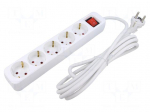 Extension lead | 3x1.5mm2 | 3m | rubber | white | Sockets no: 5 | 10A
