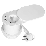 Uued tooted // Gniazdo meblowe ?6cm, wpuszczane w blat z przesuwną pokrywką, ładowarką USB i przewodem 1,9m, 1x2P+Z (French), 2xUSB (typ A+C; PD20W), białe