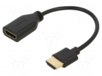 Cable | HDMI socket,HDMI plug | PVC | HDMI 2.0 | 0.1m | black | Core: Cu