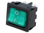 ROCKER | DPST | Pos: 2 | OFF-ON | 10A/250VAC | 10A/28VDC | green