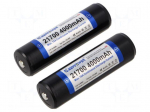 Re-battery: Li-Ion | 21700 | 3.7V | 4000mAh | &Oslash;21.6x74.5mm | 15A