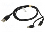 Cable | USB 2.0 | USB A plug,USB B micro plug,USB C plug | 1m