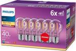 PHILIPS LED stikla 40W A60 E27 Silti balta 2700K caurspīdīga 6 gab spuldze 8718696774977 929001890085