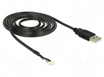 Cable | USB 2.0 | USB A plug,5pin pin header | 1.5m | 28AWG | black