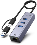 Unitek USB C jaotur 4-&uuml;hes Ethernet 3 x USB A 5 Gbps koos USB A adapteriga