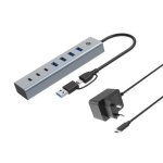 CONCEPTRONIC 7-pordiga USB-A3.0/-C jaotur 4x A3.0 + toiteplokk, hall