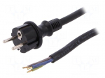 Cable | SCHUKO plug,CEE 7/7 (E/F) plug,wires | 3m | black | rubber