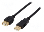 Cable | USB 2.0 | USB A socket,USB A plug | gold-plated | 3m | black