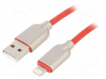 Cable | USB 2.0 | Apple Lightning plug,USB A plug | 2m | red | rubber