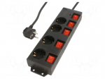 Plug socket strip: supply | Sockets: 4 | 250VAC | 16A | black | 1.5m