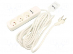 Extension lead | 3x1.5mm2 | 5m | PVC | white | Sockets no: 3 | 16A