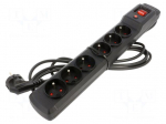Plug socket strip: protective | Sockets: 6 | 250VAC | 10A | black