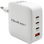 Qoltec GaN 140W charger| 5-20V | 2.5-5A | 3 x USB-C PD | 1x USB QC 3.0 | Laptop | Smartfon | White