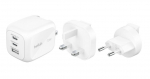 Adapter Belkin BOOSTCHARGE 70w 2C1A Wall Charger with interchangable plug tips UK, EU, US White