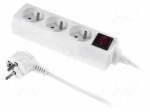 Extension lead | 3x1mm2 | 1.5m | PVC | white | Sockets no: 3 | 10A