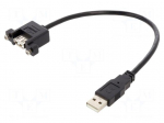 Cable | USB 2.0 | USB A socket,USB A plug | 0.25m | black | 480Mbps