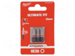 Screwdriver bit | hex key | HEX 6mm | 1/4" | Kind: impact | 3pcs.
