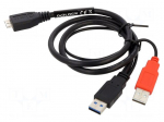 Cable | USB A plug x2,USB B micro plug | 0.6m | black | 24AWG,28AWG