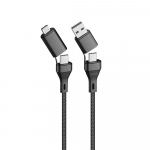 Forever CORE 4-in-1 datu pārraides un uzlādes vads | USB-A uz USB-C, Micro USB | 15W | 1.2m | melns