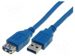 Cable | USB 3.0 | USB A socket,USB A plug | nickel plated | 3m | blue