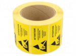 Self-adhesive label | ESD | 76x38mm | 1000pcs | reel | black,yellow