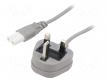 Cable | 2x0.75mm2 | BS 1363 (G) plug,IEC C7 female | PVC | 1.8m | grey