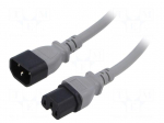 Cable | 3x14AWG | IEC C14 male,IEC C15 female | PVC | 1.8m | grey | 15A