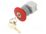 Switch: emergency stop with key | Stabl.pos: 2 | 22mm | red | IP65