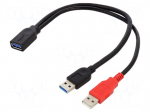 Cable | USB A socket,USB A plug x2 | 0.3m | black | 24AWG,28AWG