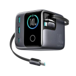 Joyroom Podix JR-TRD01 GaN 140W z 5 portami i podw&oacute;jnymi zwijanymi kablami - szara